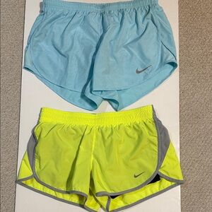 Nike Women's Athletic Shorts - Light Blue and Neon Yellow. Dri-fit size M